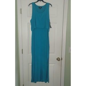 Mossimo Sleevless Maxi Dress Size XL Scoop Neck Side Slits Stretch Teal New